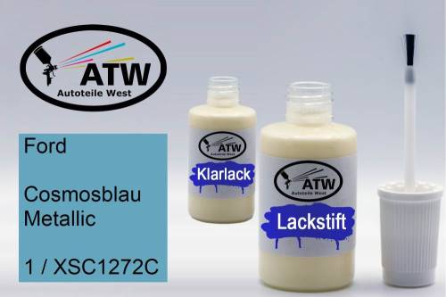 Ford, Cosmosblau Metallic, 1 / XSC1272C: 20ml Lackstift + 20ml Klarlack - Set, von ATW Autoteile West.